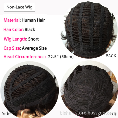 Wholesale Pixie Cut Human Hair Wig With Bang Short Brazilian Remy Full Machine Made Wigs For Black Women Short Pixie Bob Cut
